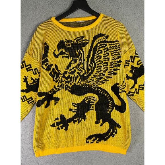 Marc Chemtob Renaissance Collection Griffin Sweater Yellow Black Acrylic USA‎ 4 - Picture 3 of 13